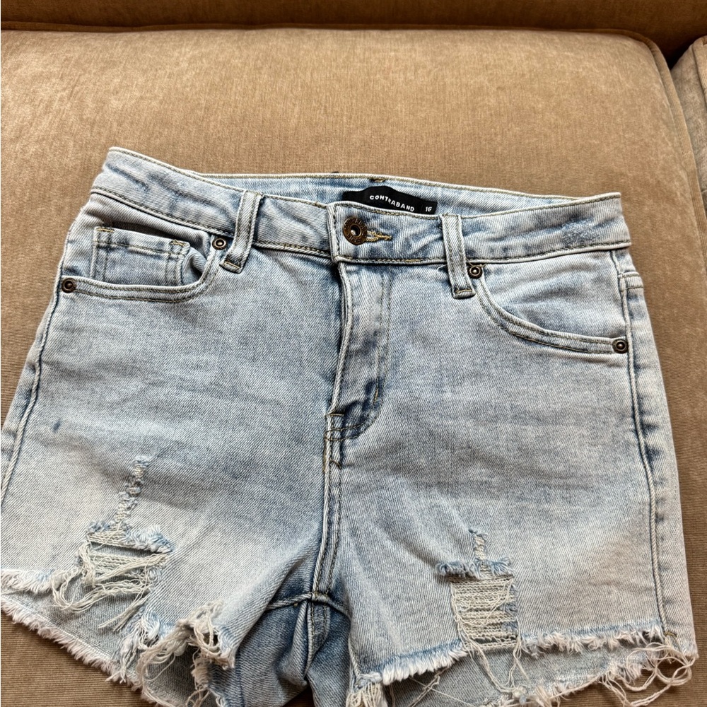 Distressed Light Blue Denim Shorts